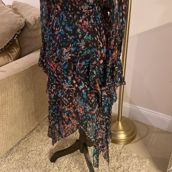 IRO Pink and Blue Asymmetrical Ruched Long Sleeve Dress size 36 - Picture 8 of 11